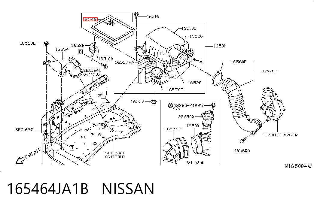 165464JA1B Nissan/Infiniti Filtro de aire de motor