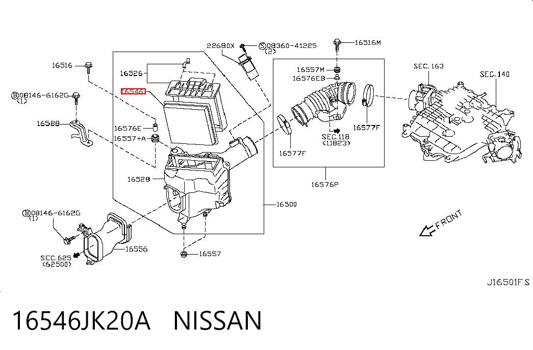 16546JK20A Nissan/Infiniti Filtro de aire de motor