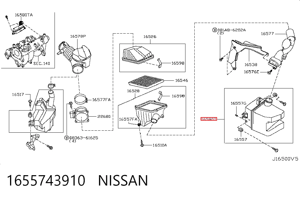 Resonador del filtro de aire 1655743910 NISSAN