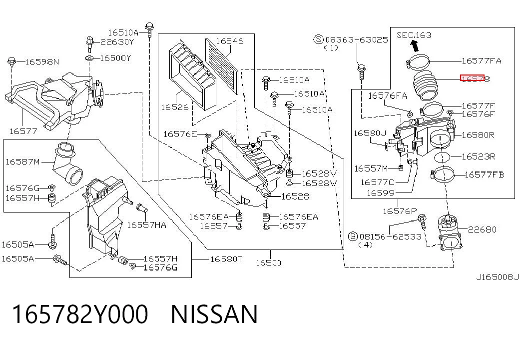 165782Y000 Nissan/Infiniti Conducto de aire, salida del filtro de aire