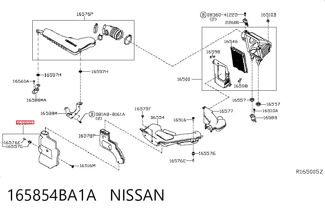 165854BA1A Nissan/Infiniti Resonador del filtro de aire