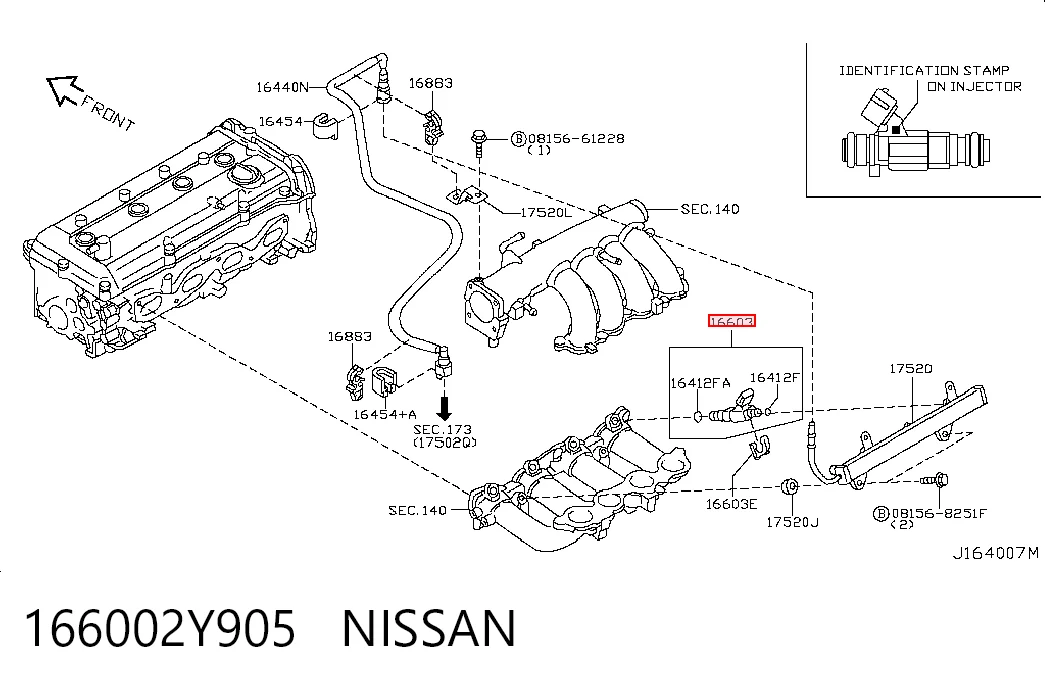 166002Y905 Nissan/Infiniti Inyector de combustible