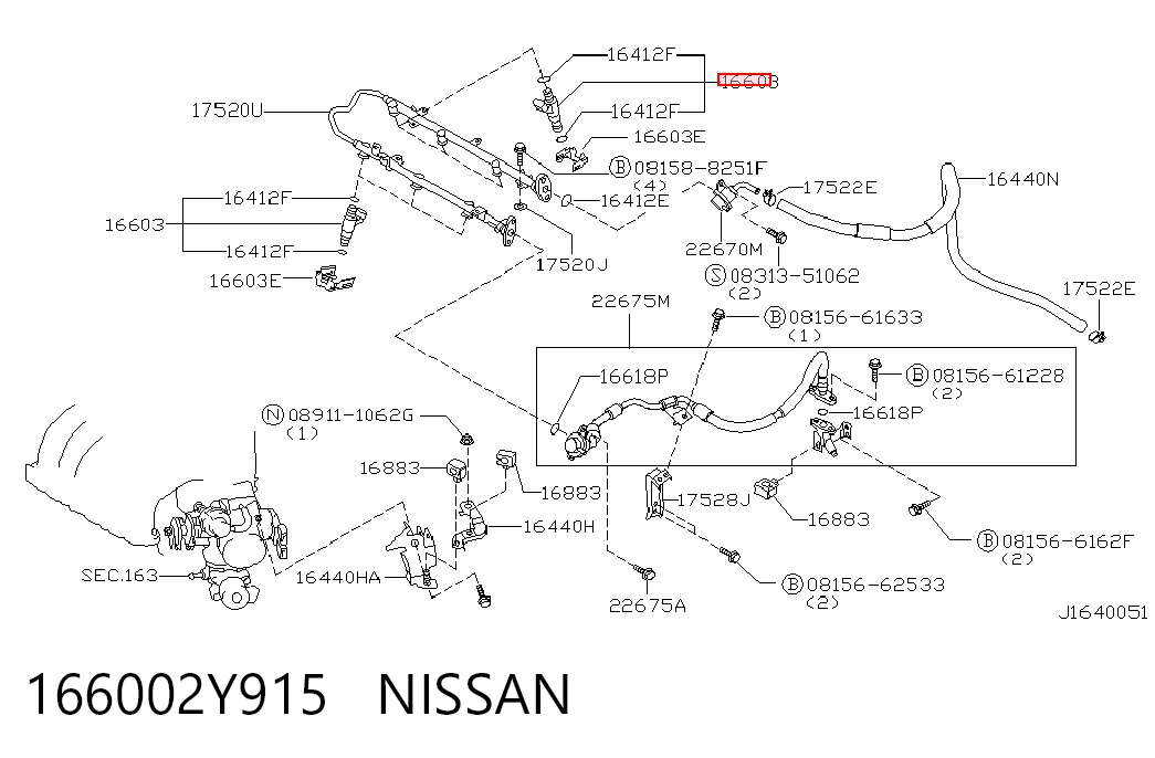 166002Y915 Nissan/Infiniti Inyector de combustible