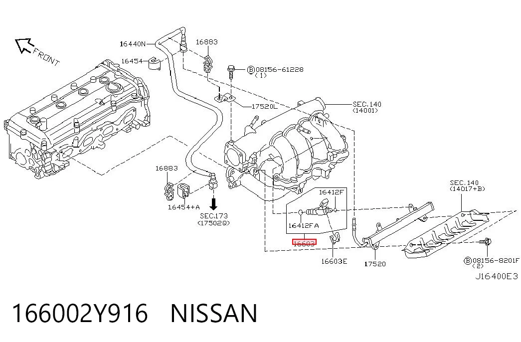 166002Y916 Nissan/Infiniti Inyector de combustible