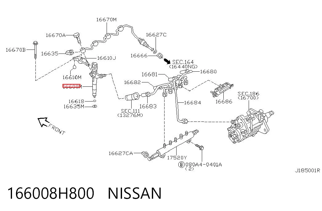 166008H800 Nissan/Infiniti Inyector de combustible