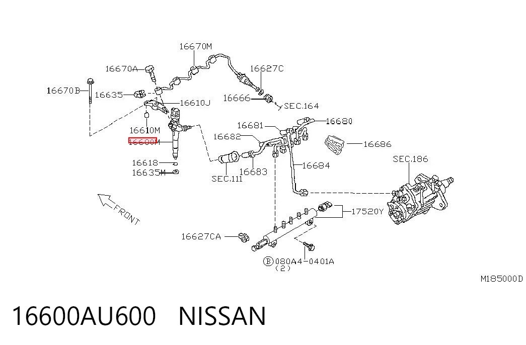 16600AU600 Nissan/Infiniti Inyector de combustible