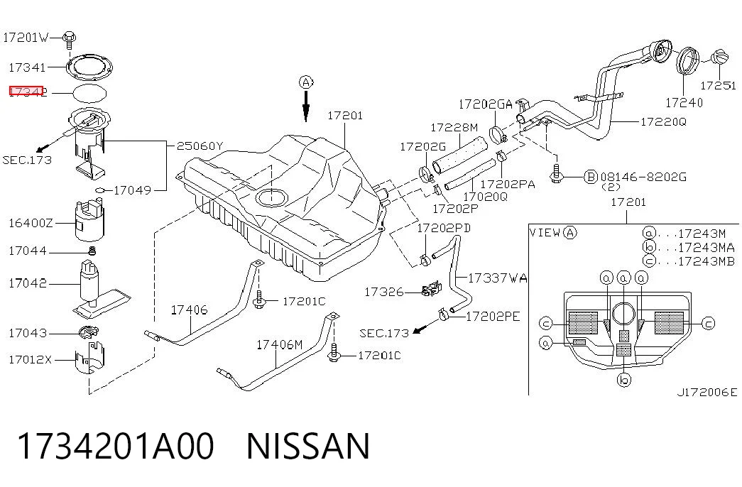 1734201A00 Nissan/Infiniti Junta del sensor de nivel de combustible/bomba de combustible (depósito de combustible)