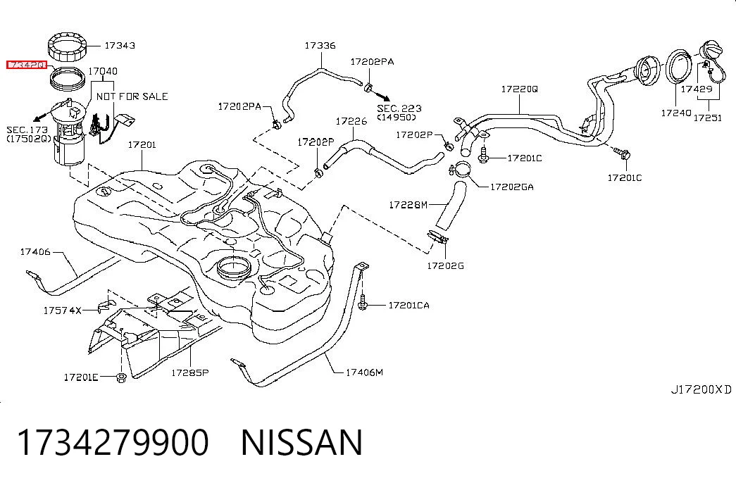 1734279900 Nissan/Infiniti Junta del sensor de nivel de combustible/bomba de combustible (depósito de combustible)