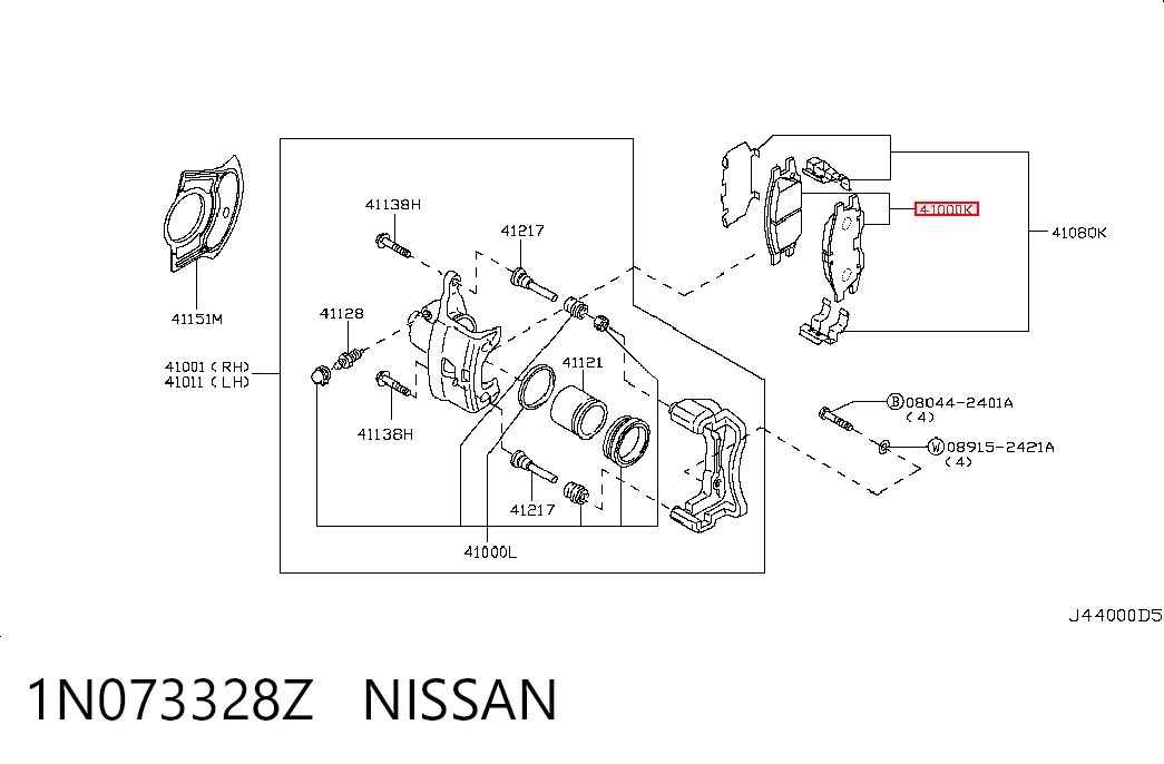 Pastillas de freno delanteras de disco 1N073328Z NISSAN