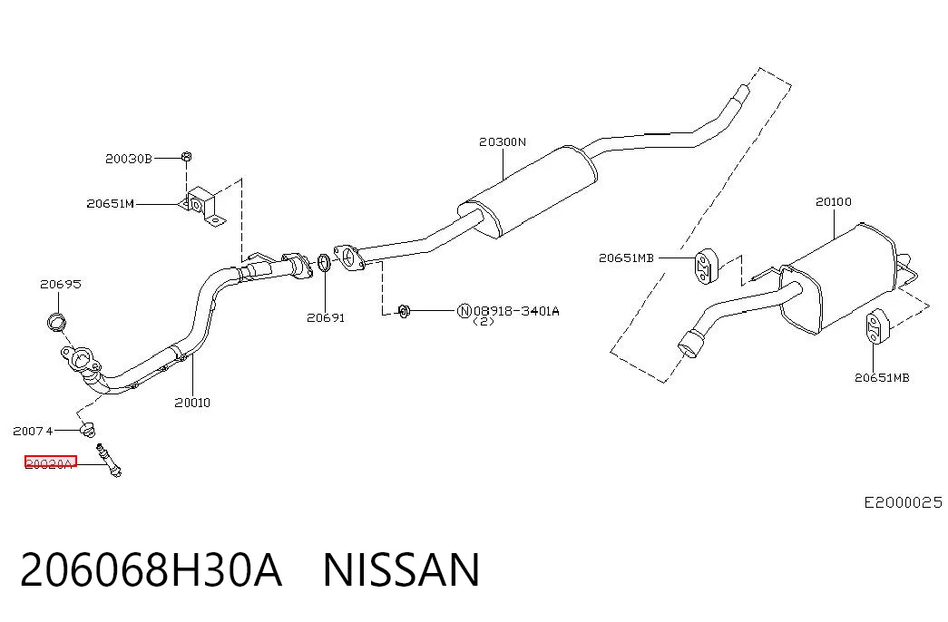 206068H30A Nissan/Infiniti Perno del sistema de escape (silenciador)