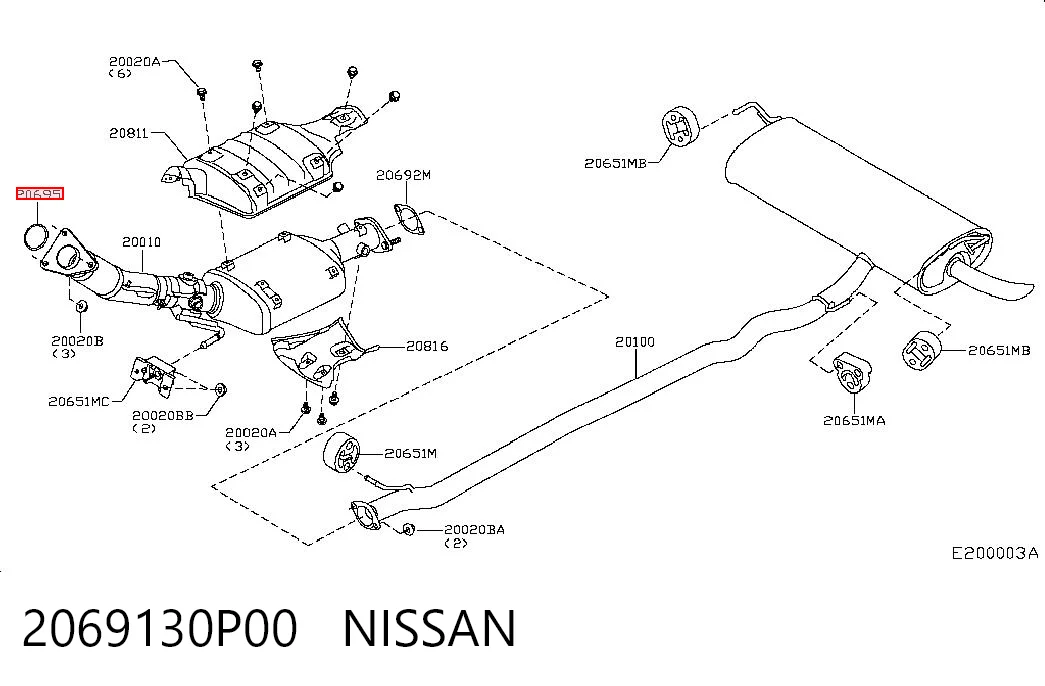 2069130P00 Nissan/Infiniti Anillo de la tubería de admisión del silenciador