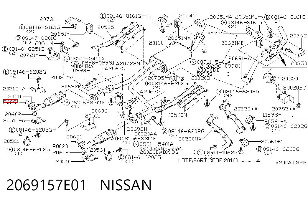 2069157E01 Nissan/Infiniti Junta de sistema de escape