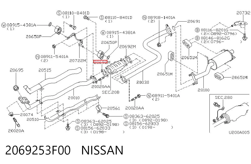 Junta de tubo de escape silenciador para Nissan Primera  (P11)