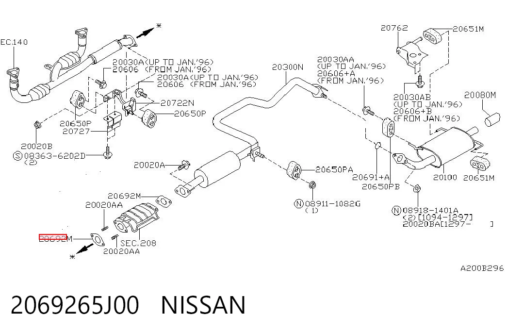 2069265J00 Nissan/Infiniti Junta de sistema de escape