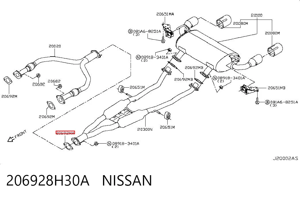 206928H30A Nissan/Infiniti Junta de sistema de escape