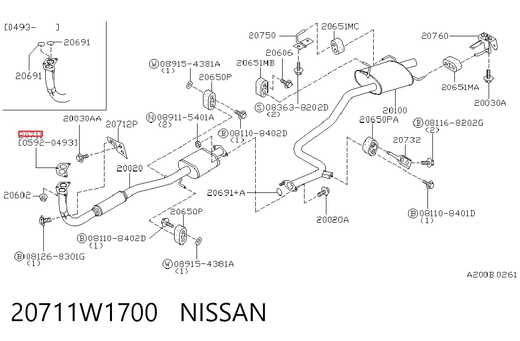 Junta de tubo de escape 20711W1700 NISSAN