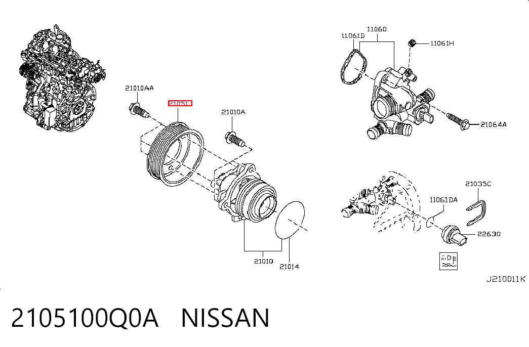 Polea de la bomba de agua 2105100Q0A NISSAN