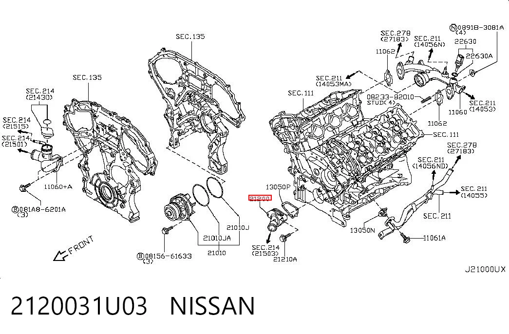 2120031U03 Nissan/Infiniti Termostato de agua