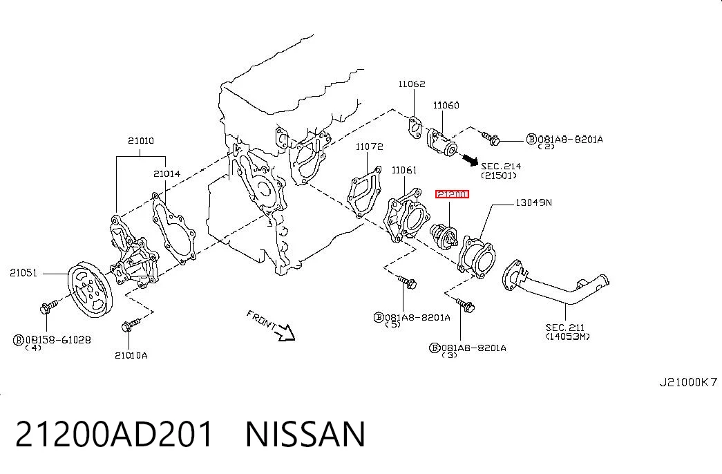 21200AD201 Nissan/Infiniti Termostato de agua