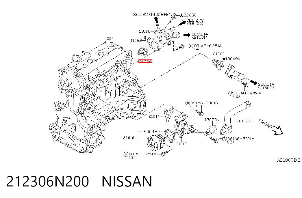 212306N200 Nissan/Infiniti Termostato de agua