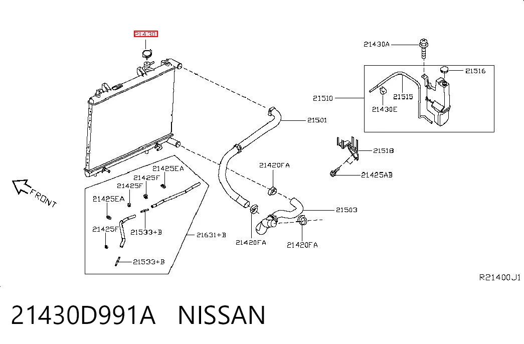 21430D991A Nissan/Infiniti Tapa de radiador