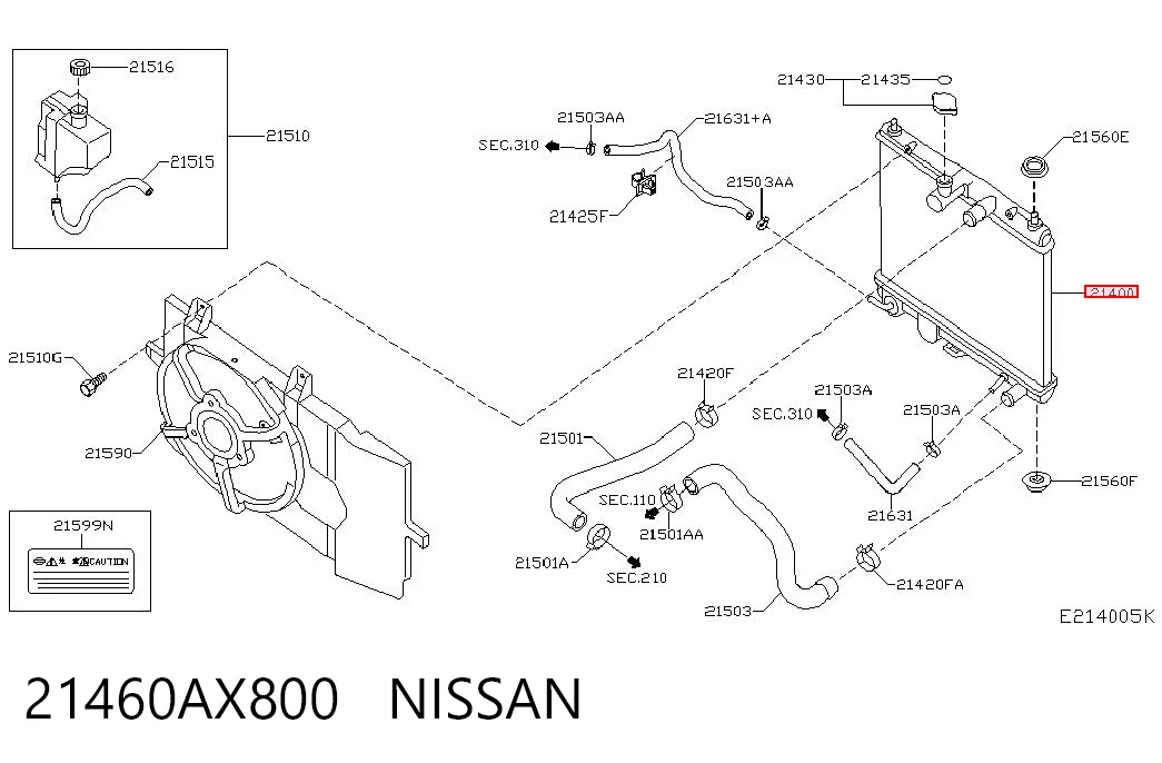 Radiador de agua Nissan Tiida  (SC11X)