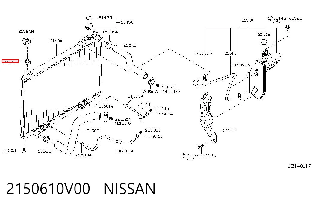 2150610V00 Nissan/Infiniti Soporte superior de radiador