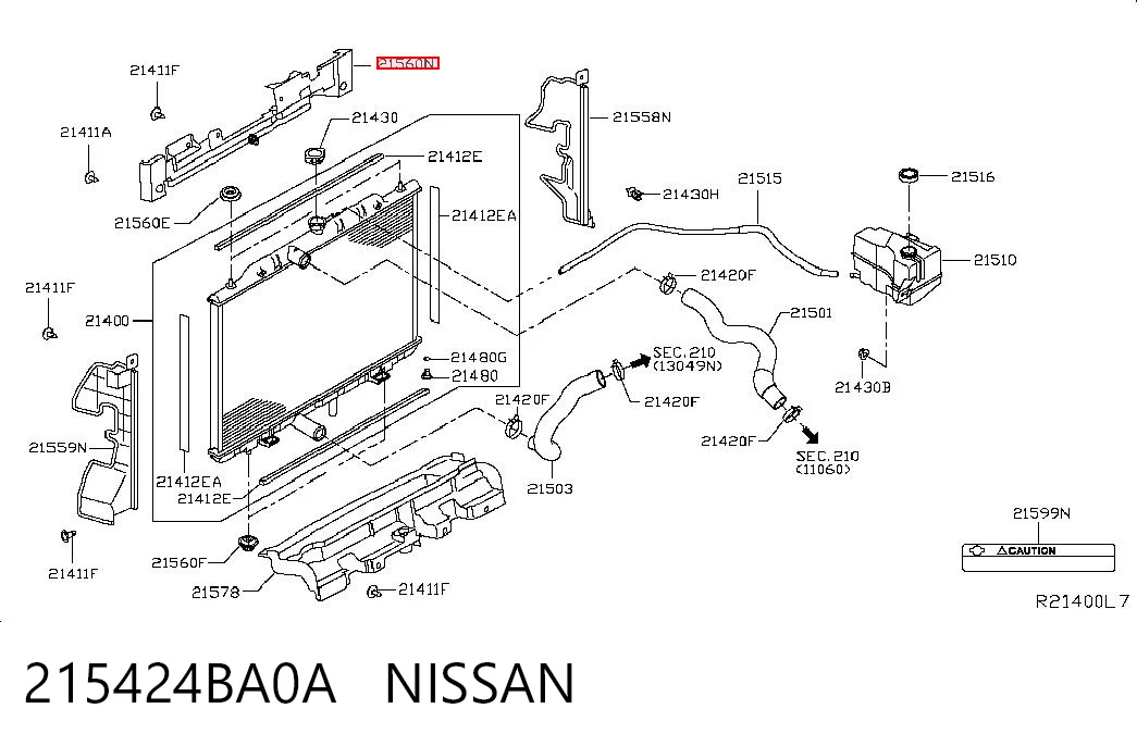 215424BA0A Nissan/Infiniti Soporte superior del radiador