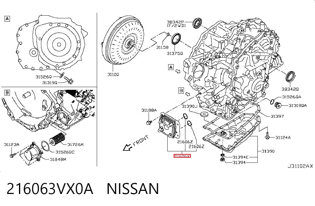 216063VX0A Nissan/Infiniti Radiador de refrigeración de la transmisión