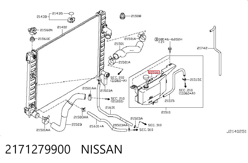 2171279900 Nissan/Infiniti Tapón del radiador de refrigerante