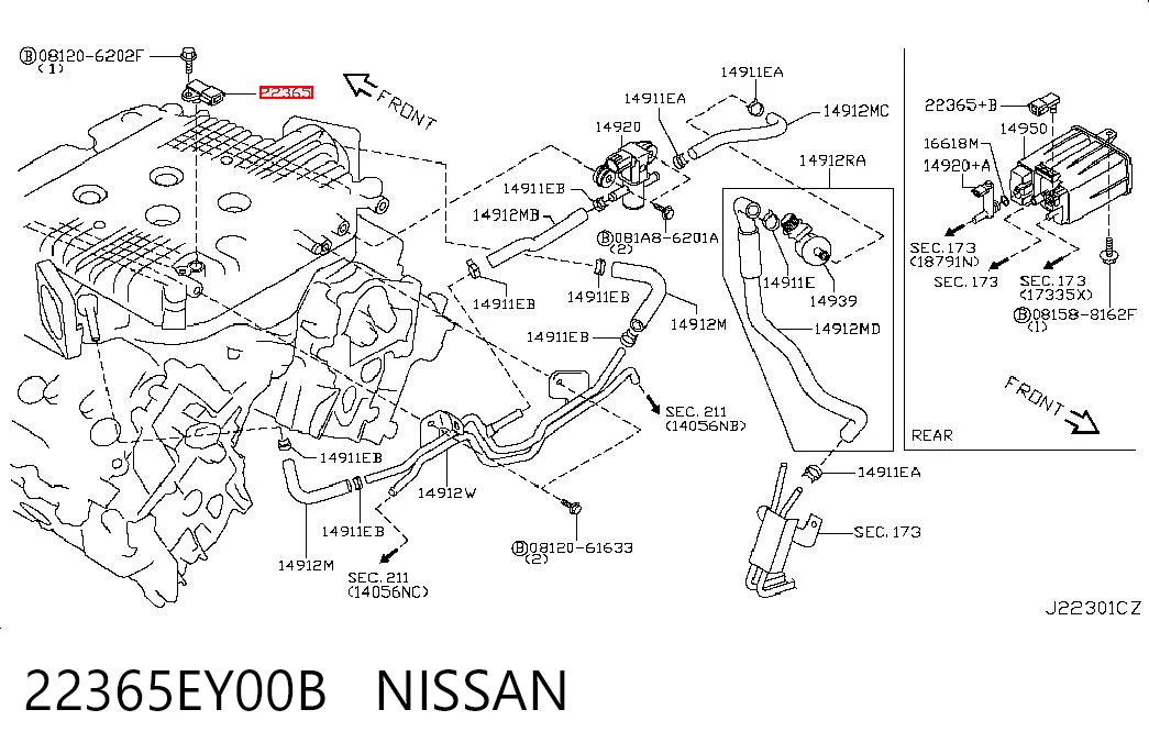 22365EY00B Nissan/Infiniti Sensor de presión del sistema de recuperación de vapores