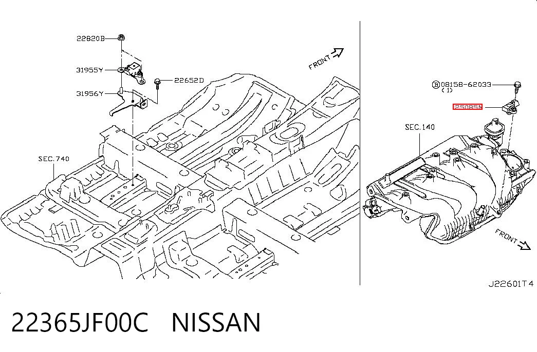 22365JF00C Nissan/Infiniti Sensor, presión gas de escape