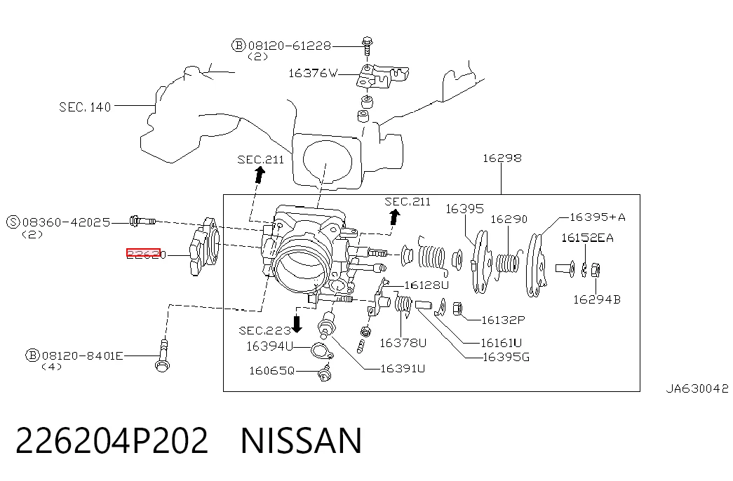 226204P202 Nissan/Infiniti Sensor de posición del acelerador