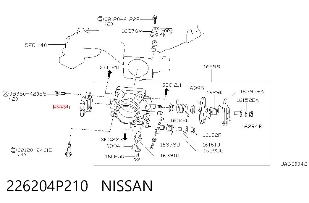 226204P210 Nissan/Infiniti Sensor de posición del acelerador