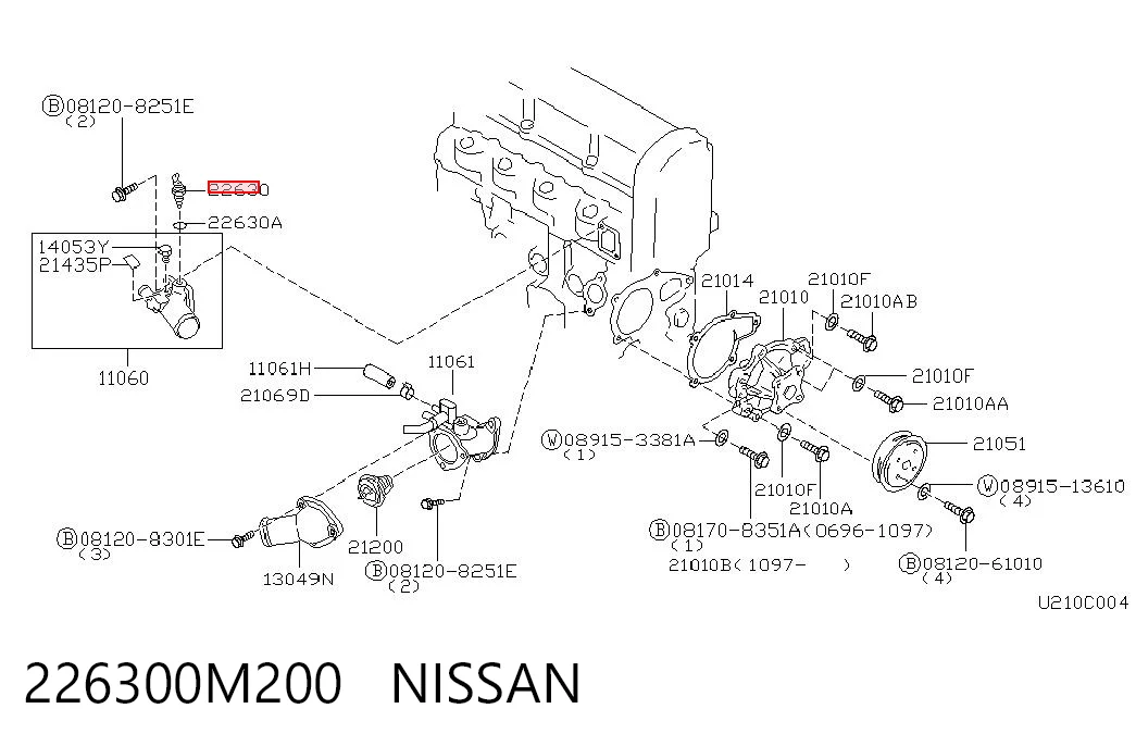 226300M200 Nissan/Infiniti Sensor temperatura refrigerante