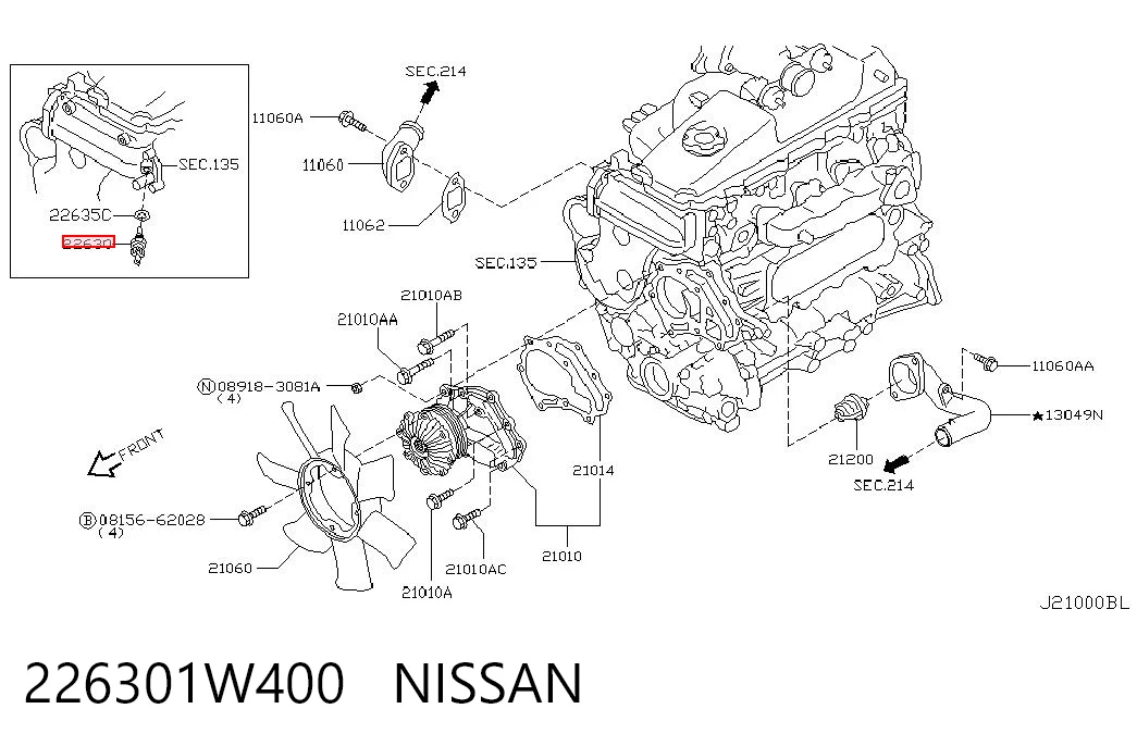 226301W400 Nissan/Infiniti Sensor temperatura refrigerante