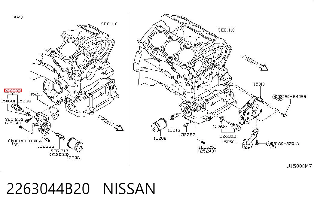 2263044B20 Nissan/Infiniti Sensor temperatura refrigerante