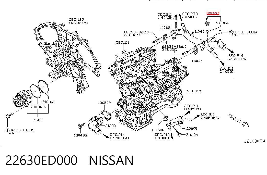 22630ED000 Nissan/Infiniti Sensor temperatura refrigerante
