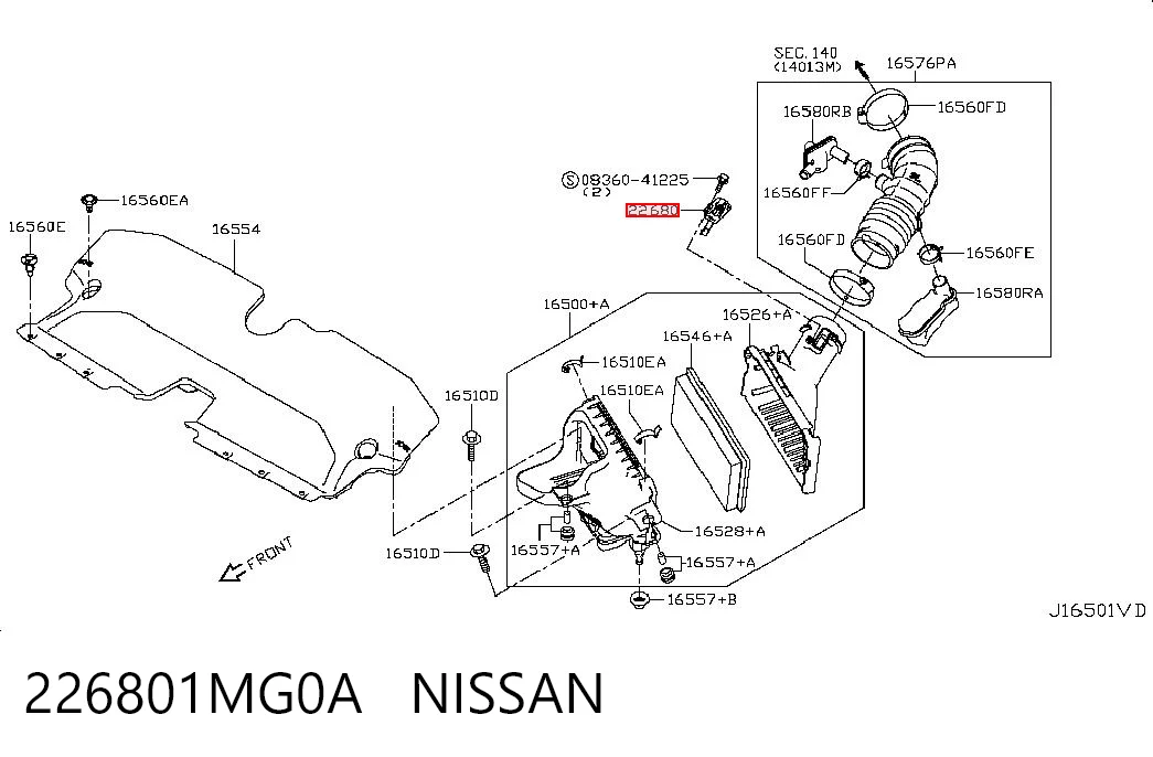 226801MG0A Nissan/Infiniti Sensor de flujo de aire