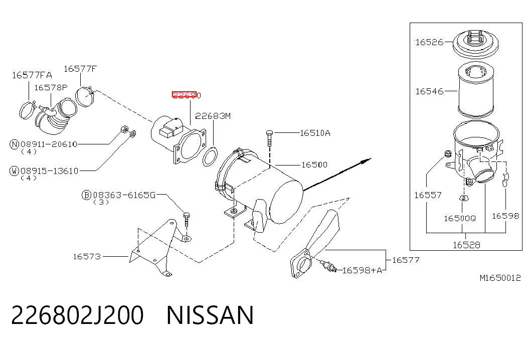 226802J200 Nissan/Infiniti Sensor de flujo de aire