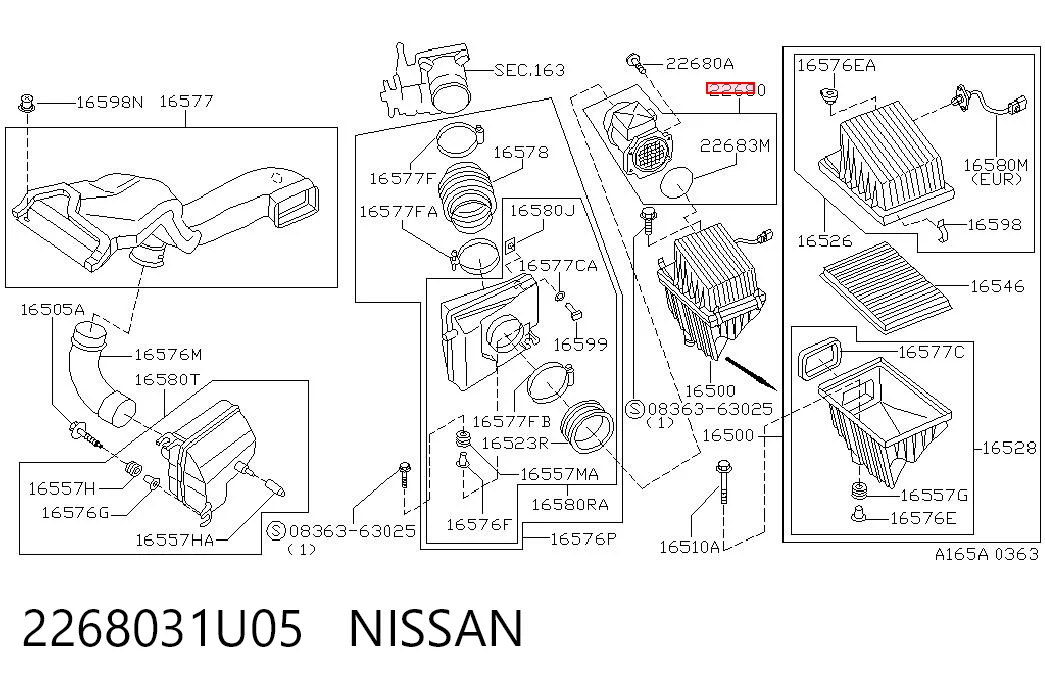 2268031U05 Nissan/Infiniti Sensor de flujo de aire