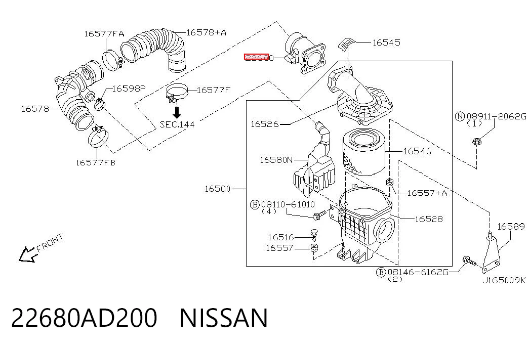 22680AD200 Nissan/Infiniti Sensor de flujo de aire