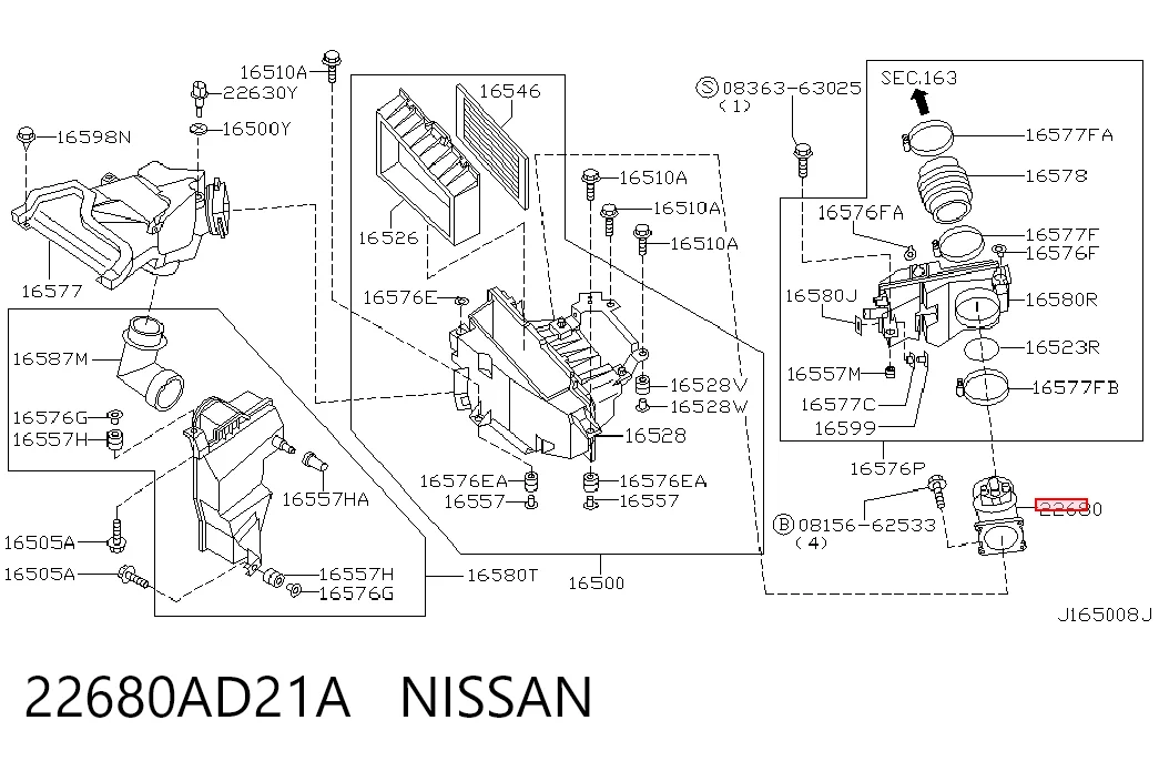 22680AD21A Nissan/Infiniti Sensor de flujo de aire