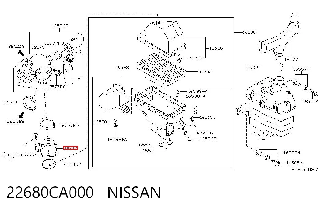 22680CA000 Nissan/Infiniti Sensor de flujo de aire