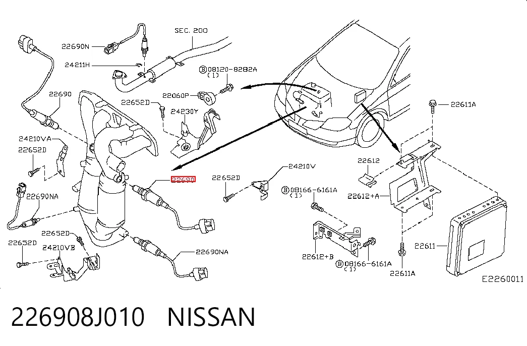 226908J010 Nissan/Infiniti Sensor de oxígeno previo al catalizador