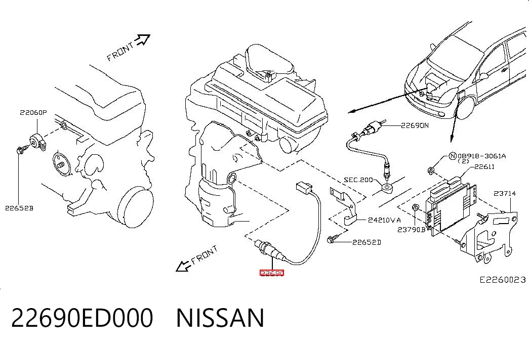 22690ED000 Nissan/Infiniti Sensor de oxígeno previo al catalizador