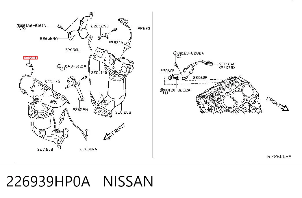 226939HP0A Nissan/Infiniti Sensor de oxígeno previo al catalizador