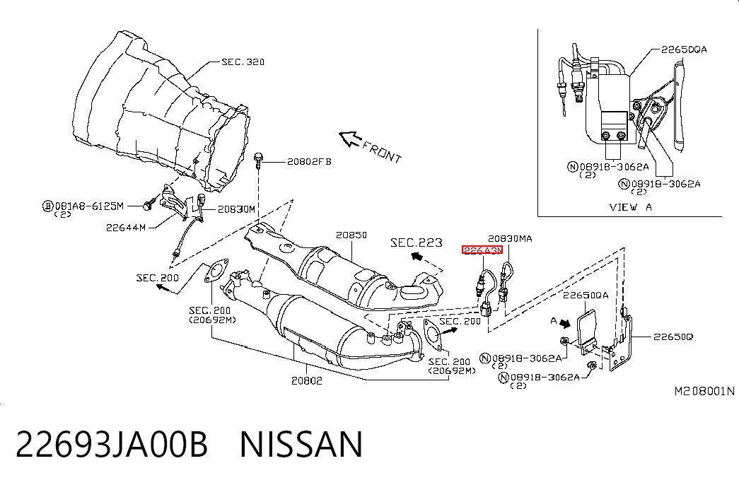 22693JA00B Nissan/Infiniti Sensor de oxígeno previo al catalizador