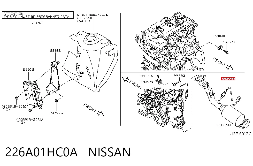 226A01HC0A Nissan/Infiniti Sonda lambda de oxígeno posterior al catalizador