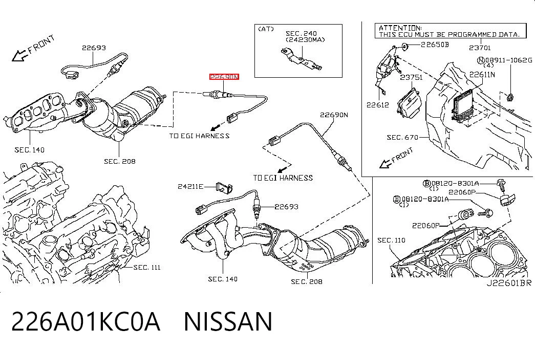 226A01KC0A Nissan/Infiniti Sonda lambda de oxígeno posterior al catalizador